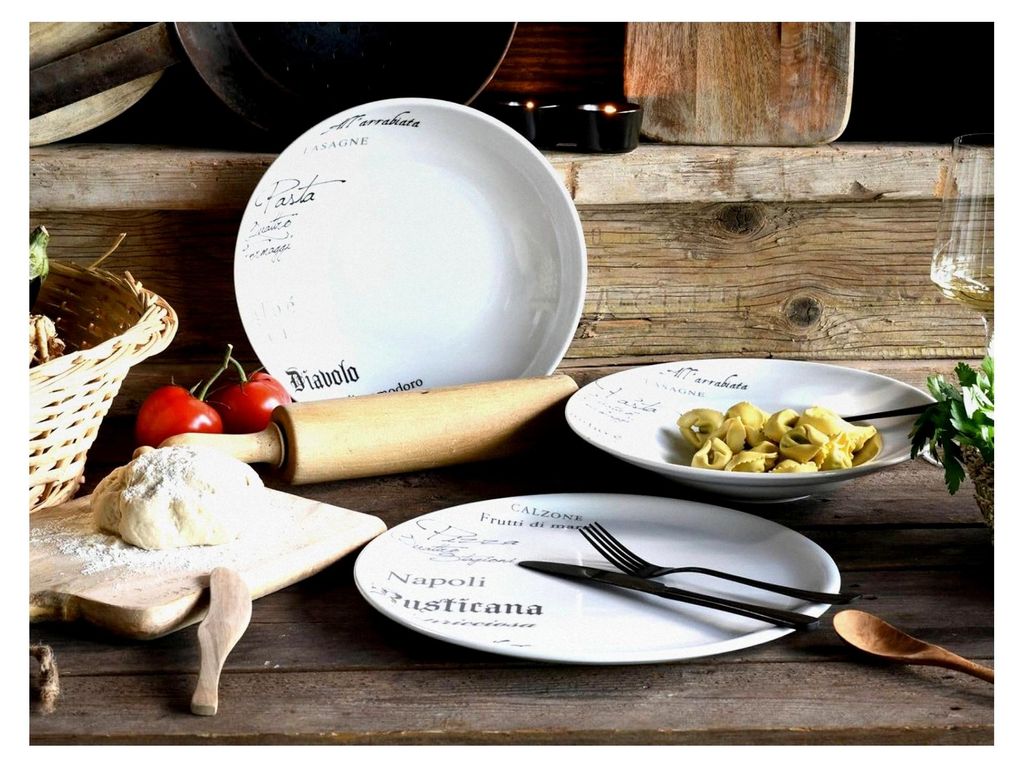 Geschirrset Europa Gustoso, 4-teilig für 4 Personen, Pastateller aus Porzellan, spülmaschinen- und mikrowellengeeignet, hergestellt in Europa