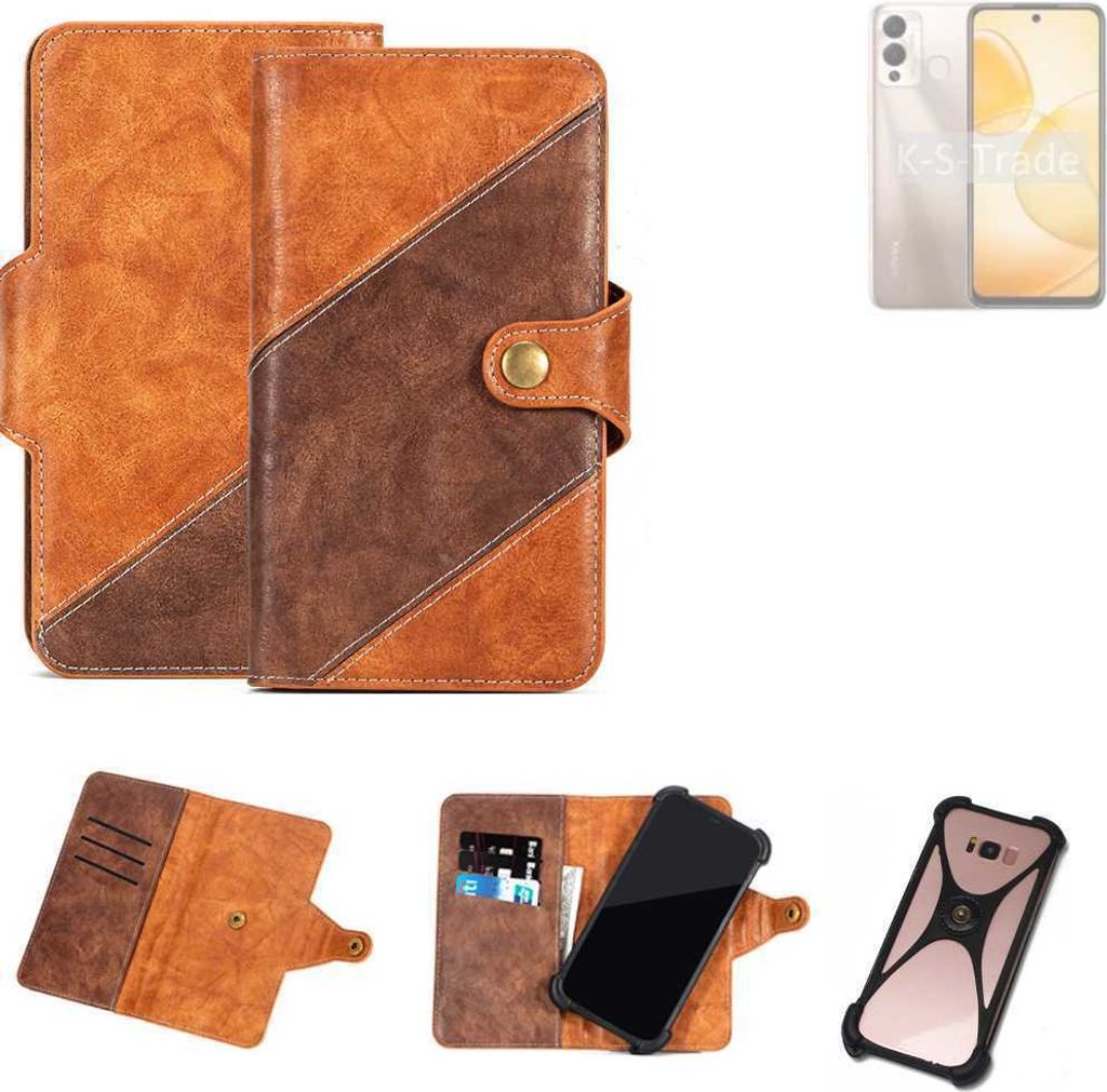K-S-Trade Handyhülle Schutzhülle Bookstyle Case Wallet-Case kompatibel mit Infinix Hot 12 Play Cover Klapphülle Kantenschutz Smartphone dunkelbraun