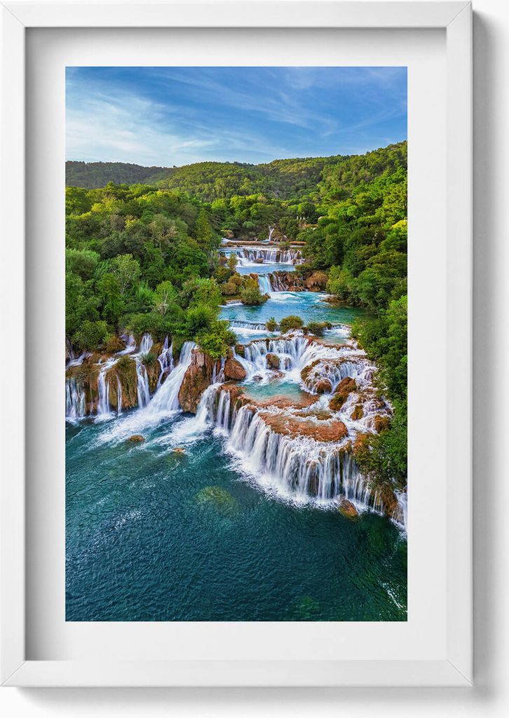 Wasserfälle und Fluss Krka Kroatien– Wandbild mit Rahmen – Gerahmtes Bild – Wanddekoration – 40x60 cm – Weiß