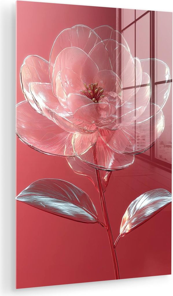 MuchoWow Glasbilder - Bilder auf Wandbild - Foto auf Glas Verziert - Blume - Rosa - Gläser 80x120 cm Wanddekoration aus Glas - Acrylglasbild - Acr...