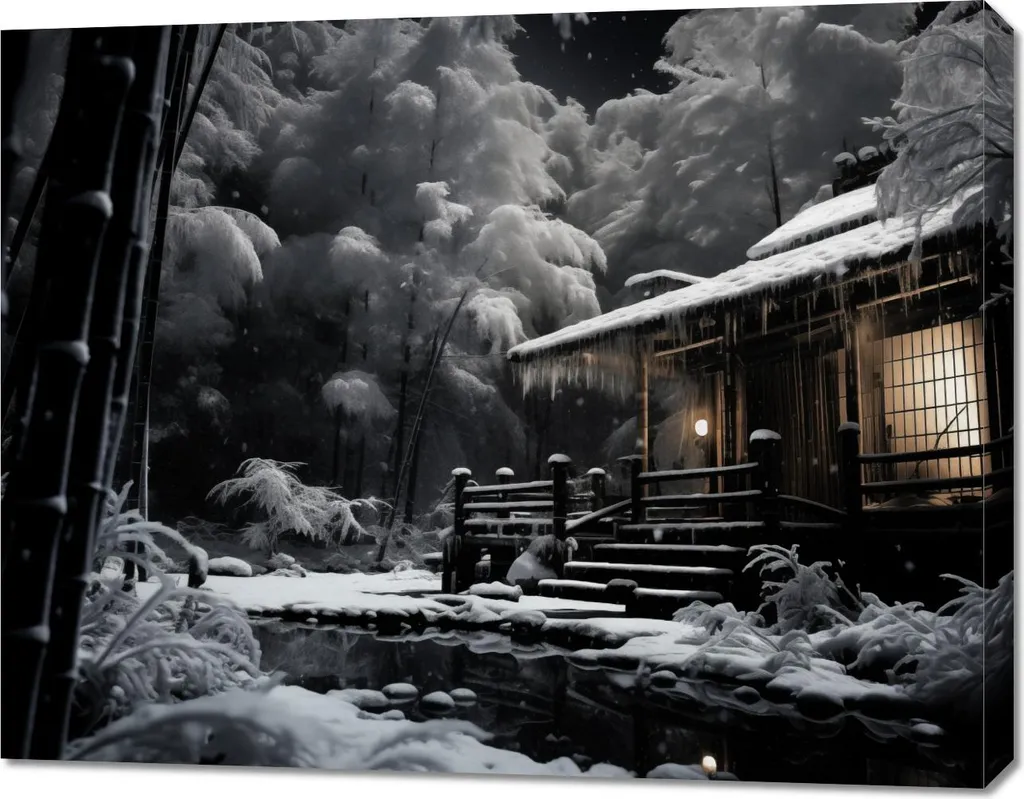 Tableau Image 90 x 70 cm Cabane Japonaise Traditionnelle en Forêt Zen