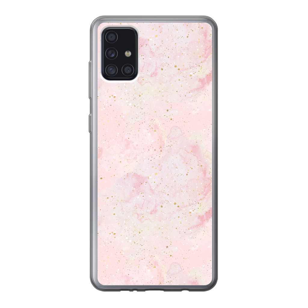 MuchoWow Handyhülle Schutzhülle Hülle für Samsung Galaxy A52 5G Marmor - Rosa - Glitter - Gold - Muster Silikon Softcase Handy Hülle - Umschlag