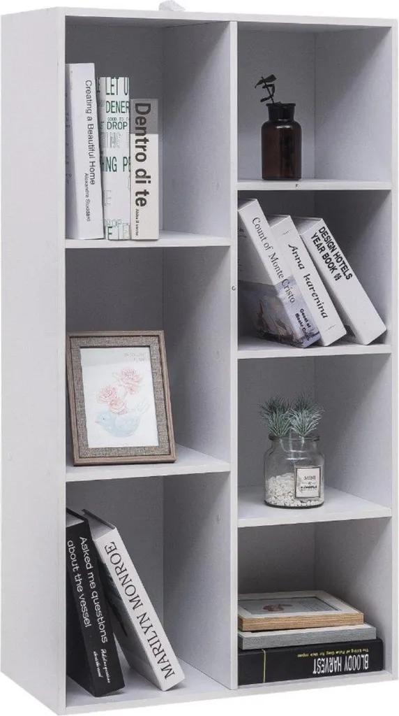 Bibliothèque de Salon Design Blanc 7 Compartiments pour Livres et Déco