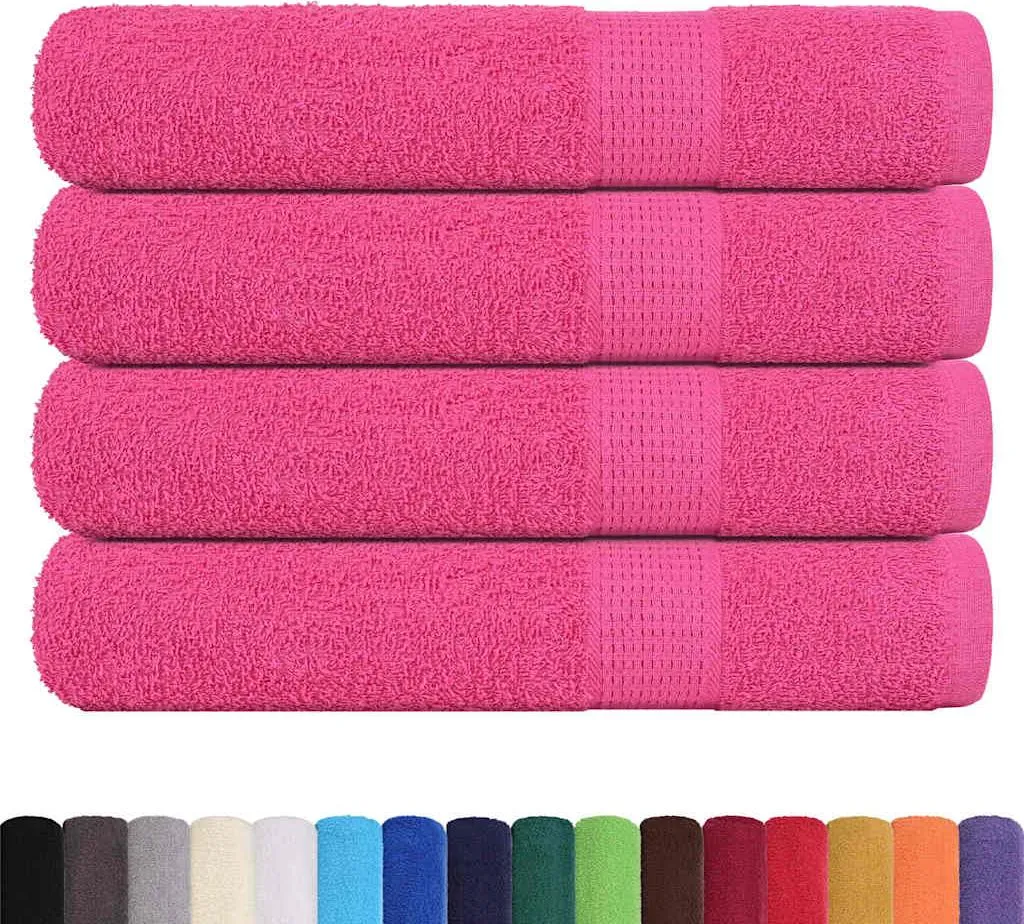 Drap de Bain Rose 100x200 cm en Coton Doux - Lot de 4 Serviettes FROGN