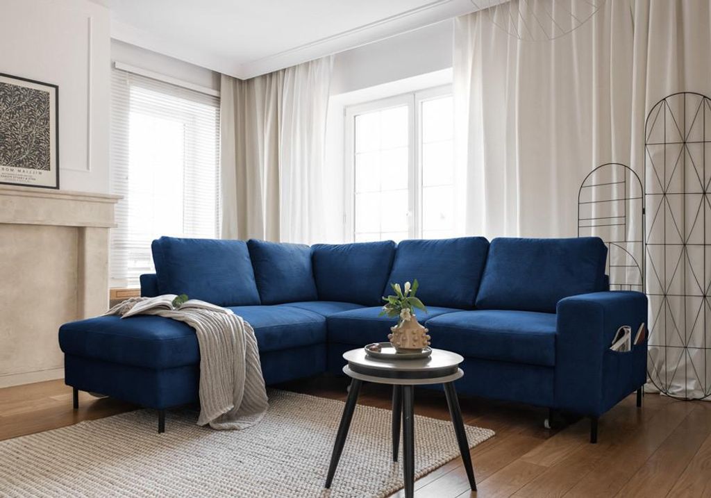 MIUFORM Lofty Lilly Ecksofa mit Bettfunktion L-FORM LINKS– 237 x 197 cm - Marineblau - Sofa Schlafsofa Couch