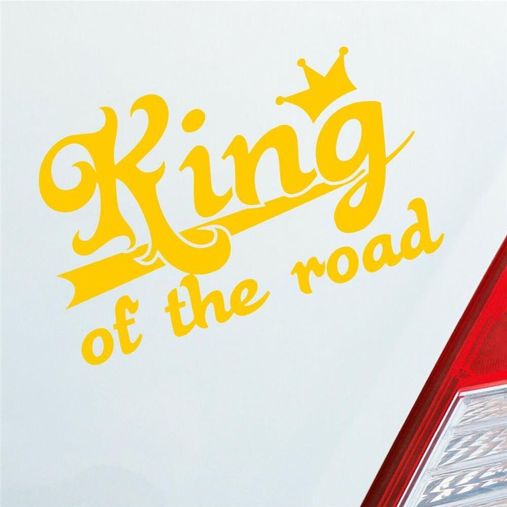 Auto Aufkleber King of the Road König Tuning 14x9 cm Gelb Sticker Heckscheibenaufkleber
