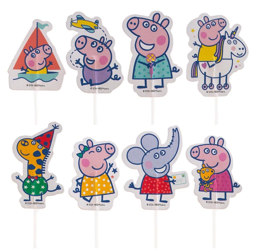 16 papieren cakeversieringen met het thema Peppa Pig Productafbeelding 