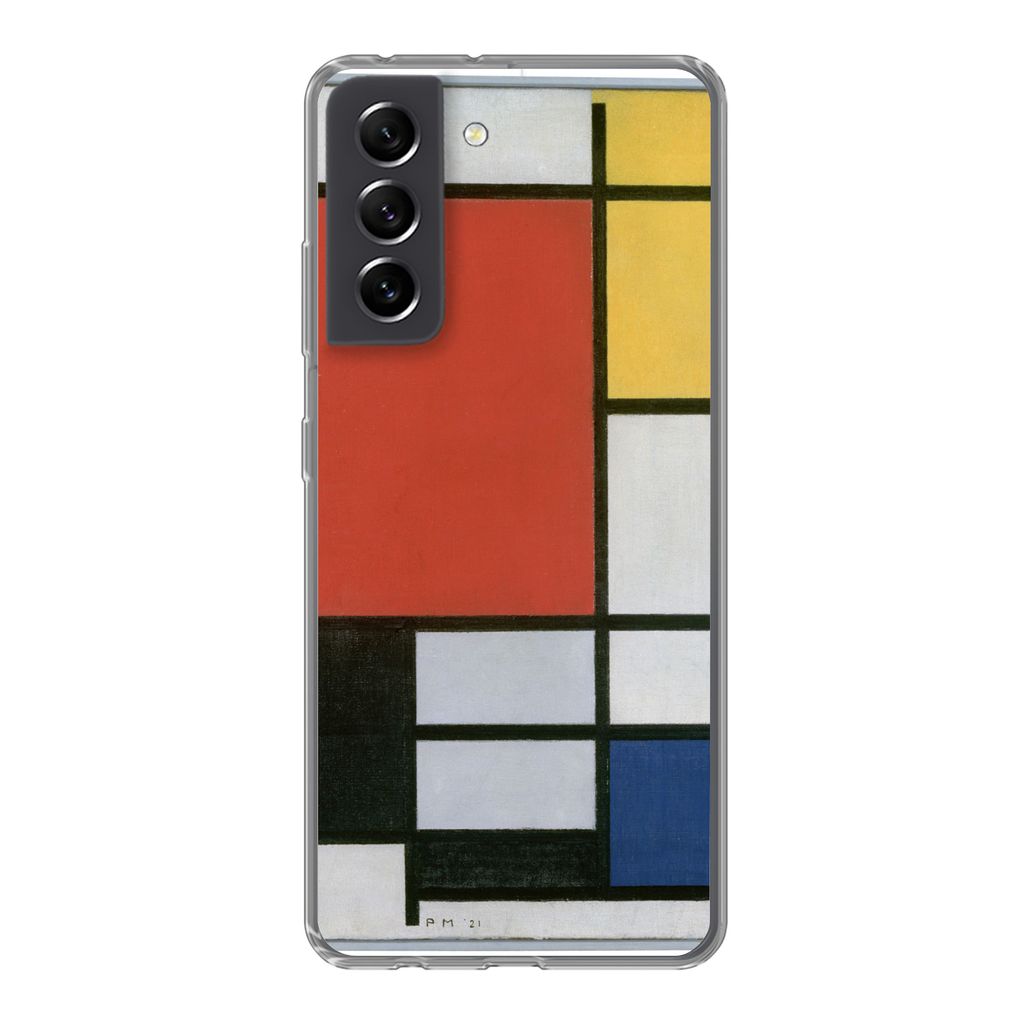 MuchoWow Handyhülle Schutzhülle Hülle für Samsung Galaxy S21 FE Komposition 2 in Rot Blau und Gelb - Piet Mondrian Silikon Softcase Handy Hü...