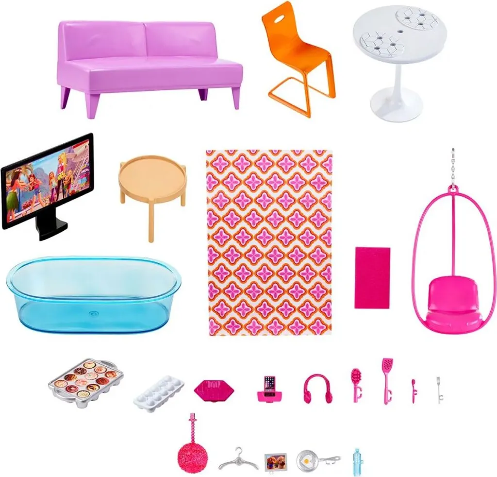 Maison Barbie à 3 étages avec ascenseur manuel et toit-terrasse chic