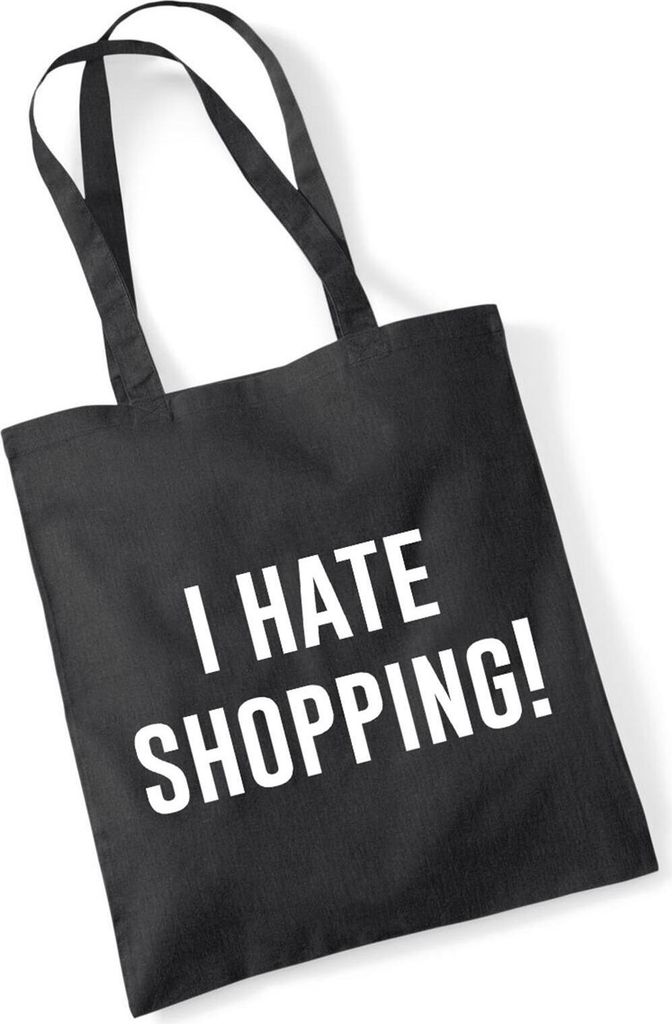 Huuraa Jutebeutel I hate shopping 10 Liter Black Baumwolle Tasche Geschenkidee