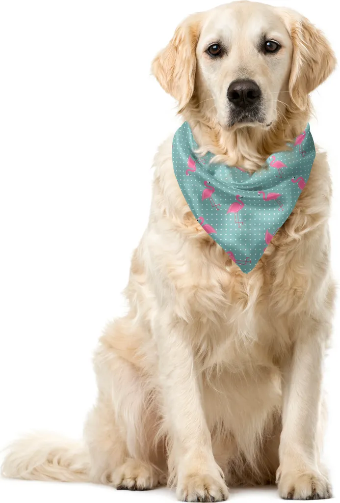 ABAKUHAUS Bandana per animali domestici Flamingo, pois retrò, 55x55 cm, verde acqua e rosa