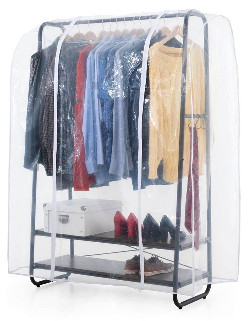 Anneli – Schwerlast Kleiderständer mit 2 Regalböden, bis 170 kg belastbar, rustikale braune Spanplatte, Stahl, Schwarz