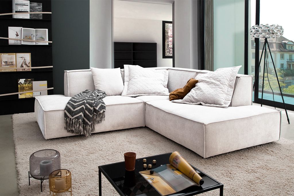 KAWOLA Sofa SAMU Ecksofa Stoff beige Recamiere rechts