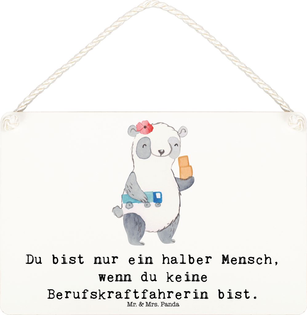 Mr. & Mrs. Panda Schild Berufskraftfahrerin Herz DIN A6 - Weiß - Geschenk, kleine aufmerksamkeit, Wandbild Holz, holzbild, Holzschild, Türschild