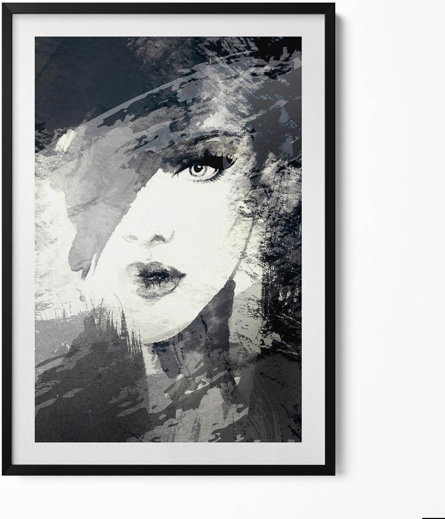 Frau im Aquarellstil– Wandbild mit Rahmen – Gerahmtes Bild – Wanddekoration – 70x100 cm – Schwarz Rahmen