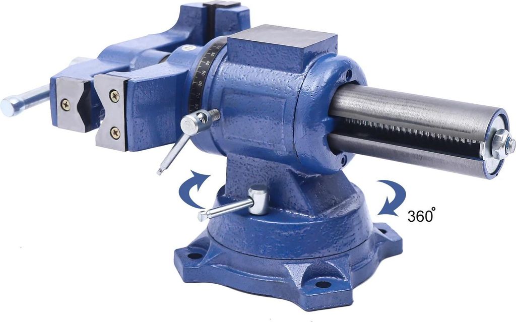 Werkbank-Schraubstock - Schraubstock - Sphäroguss - 360° drehbar - Spannweite 100 mm - Ausladung 50 mm - Montagebohrung 10 mm - Blau