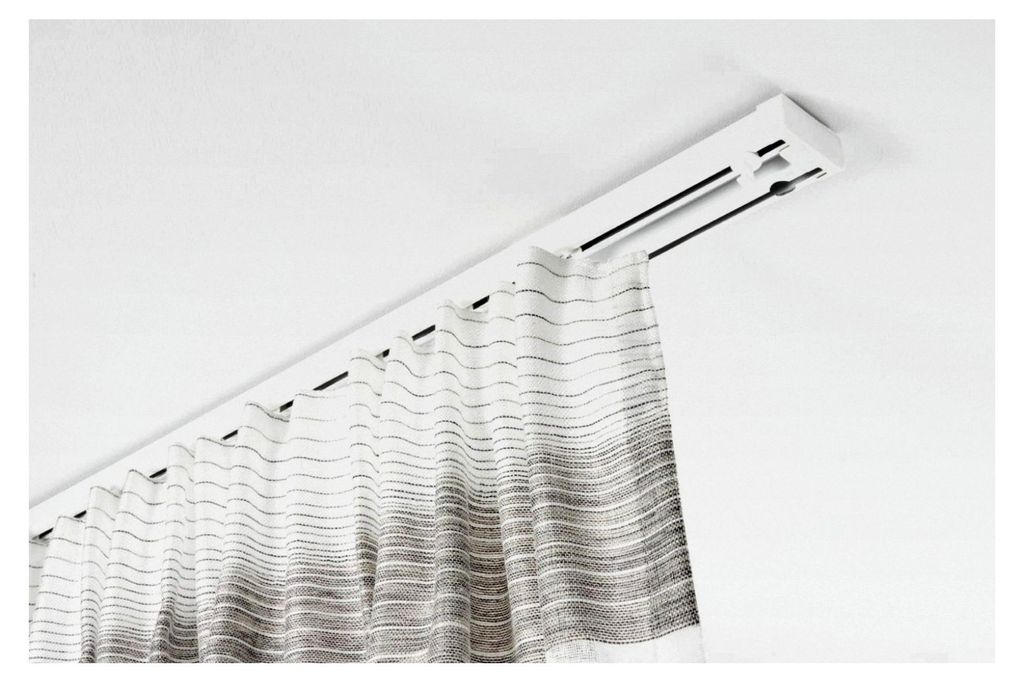 Aluminium-Vorhangschienen-Set Lara, Komplett-Set mit 2-läufiger Schiene, Ausziehbar, Weiß, 140-225 cm