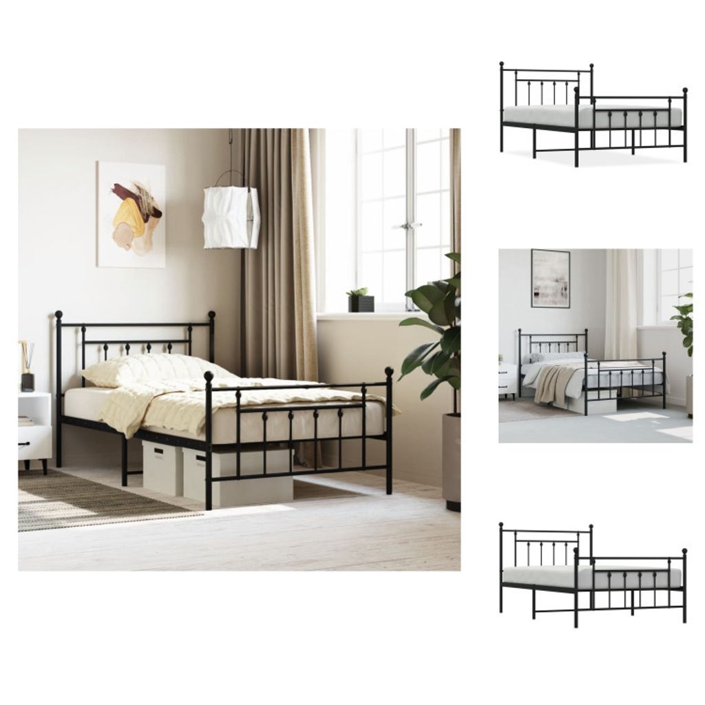vidaXL Bettgestell mit Kopf- und Fußteil Metall Schwarz 107x203 cm - Betten & Bettgestelle