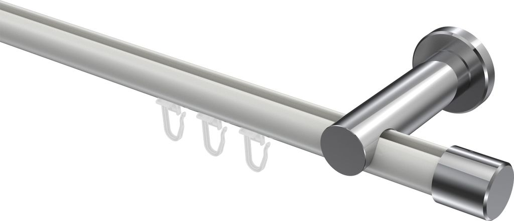 Interdeco Innenlaufstange / Gardinenstange mit Innenlauf Weiß / Chrom, Typ Platon Santo (Kappe), 20 mm Ø 1-läufig, 420 cm