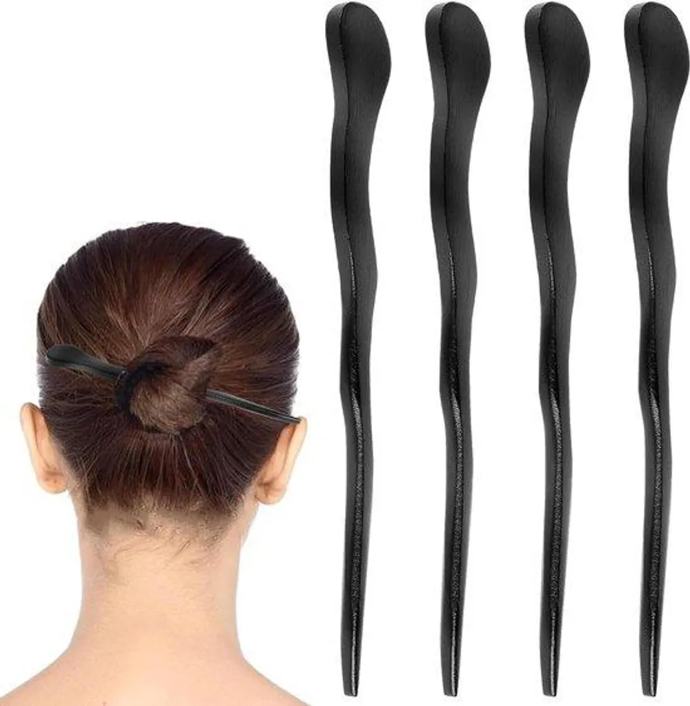 Baguettes de coiffure en bois pour chignons : lot de 4 bijoux de tête