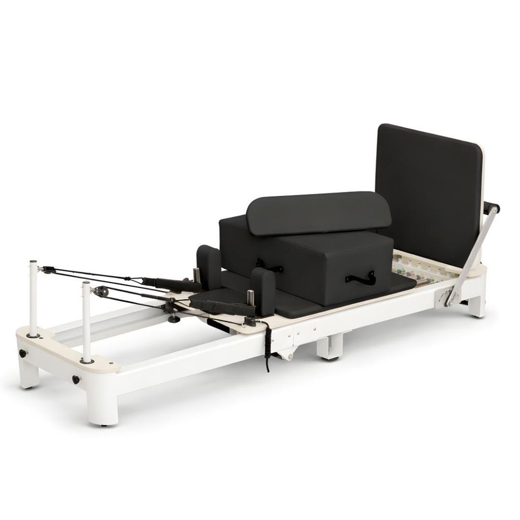 PH Fitness PRO Aluminium Pilates Reformer klappbar – Pilatesgerät mit 6 Federn, Profi Pilates Maschine mit Rollen für Home Gym & Studio - Weiß
