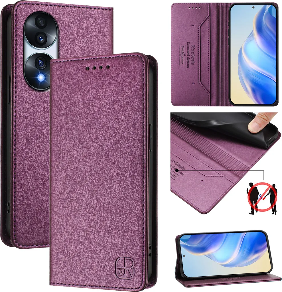 Honor 70 Cover Viola Libro | Custodia Pelle Antiurto con Supporto