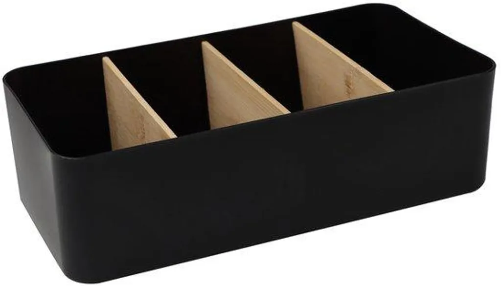 Organiseur de bureau pour télétravail en bambou noir - Rangement complet