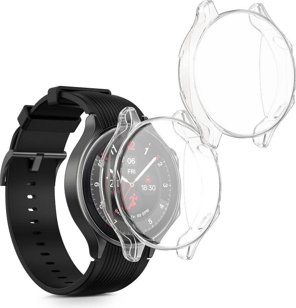kwmobile 2x Silikon Hülle für OnePlus Watch 2 / OPPO Watch X Schutzhülle - Fullbody Display Cover Set aus Silikon - Transparent