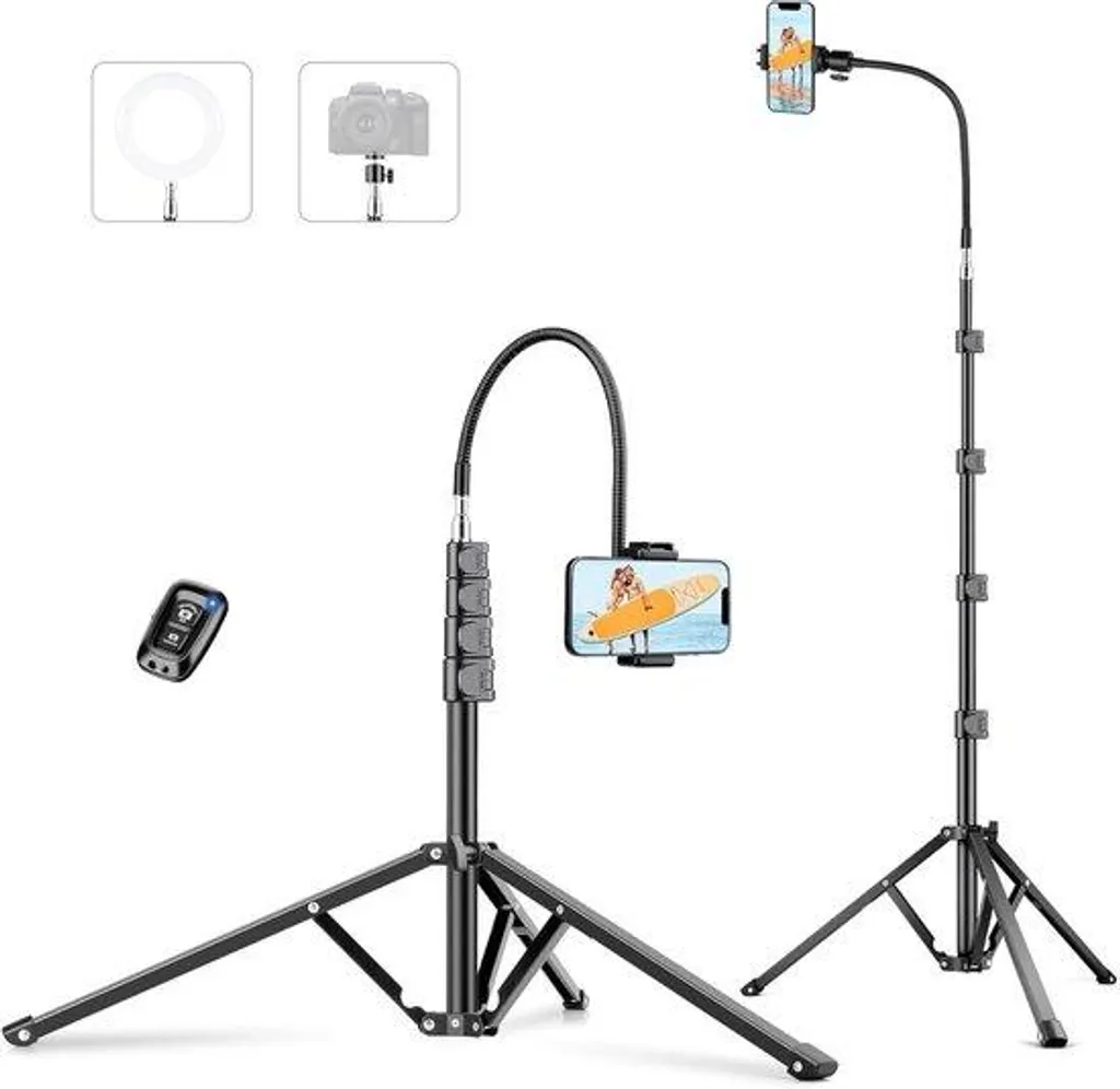 Trépied smartphone 224 cm idéal pour streaming et vidéo vlog aluminium