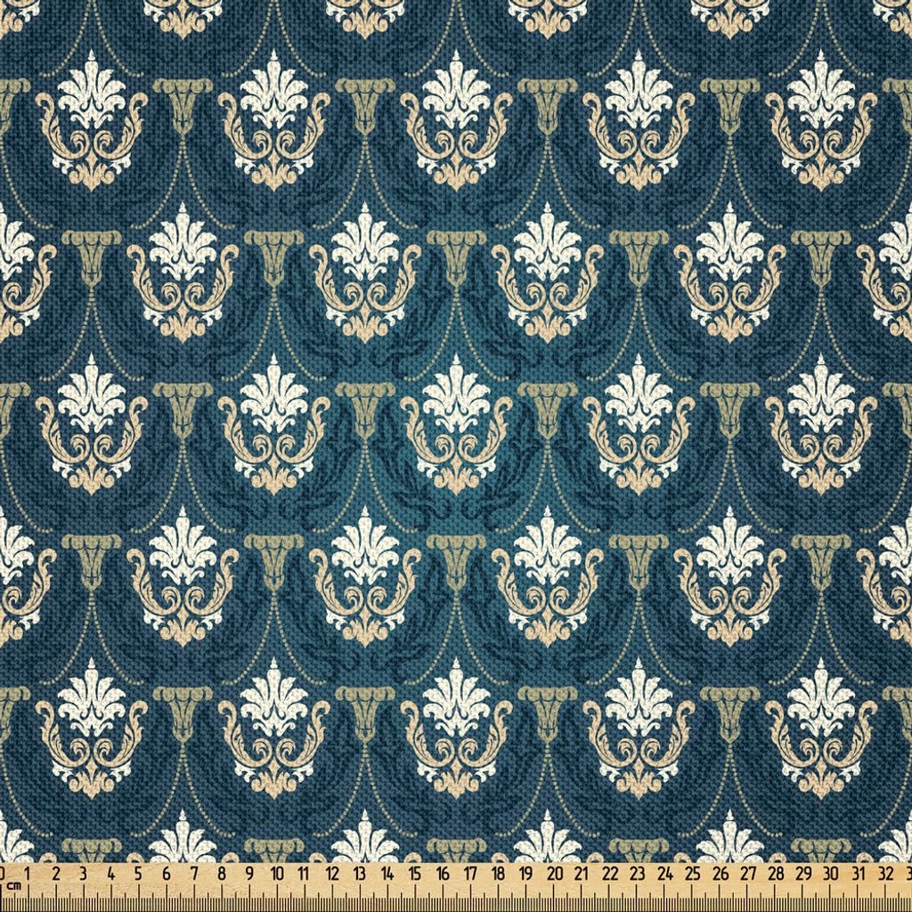 ABAKUHAUS Damast Satin Stoff als Meterware, Viktorianische Zusammensetzung des dekorativen Laubs verlässt antike abstrakte Illustration, 1 M (148 ...