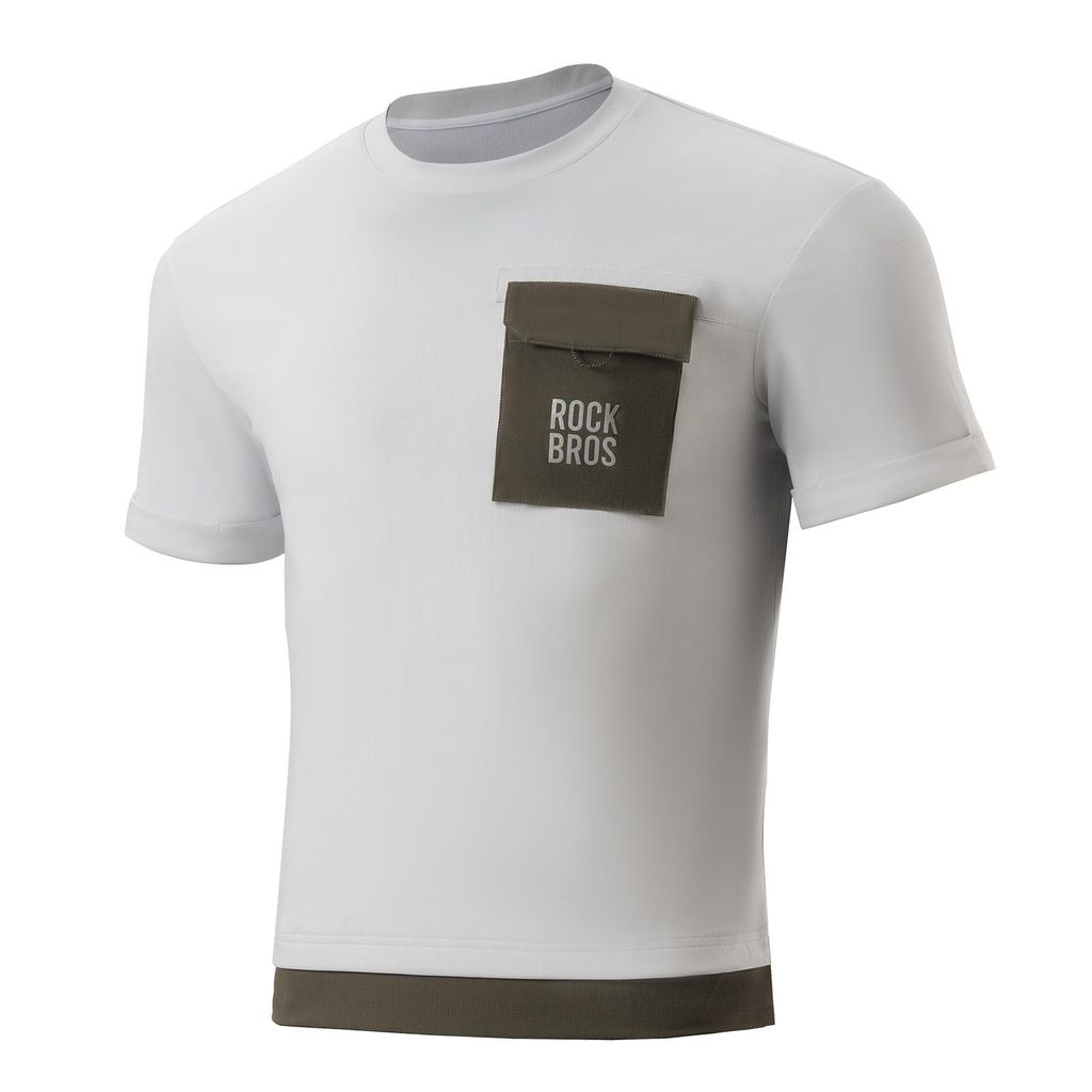 ROCKBROS Herren Fahrradtrikot Kurzarm mit Magnet Brusttasche, Radtrikot Schnell atmungsaktives Grau EU Größe 2XL