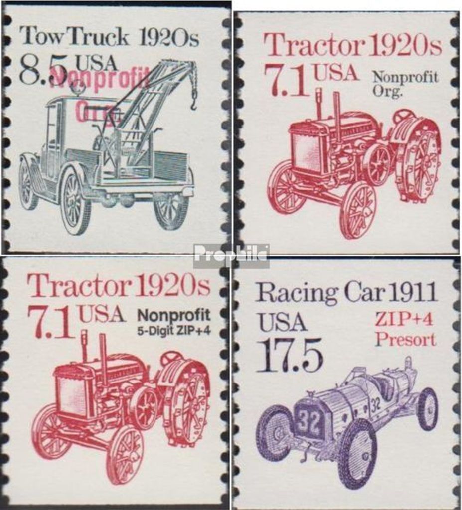 Briefmarken USA 1987 Mi 1861x V,1865x VI,1865x VII,1952x V (kompl.Ausg.) postfrisch Fahrzeuge - Abschleppwagen