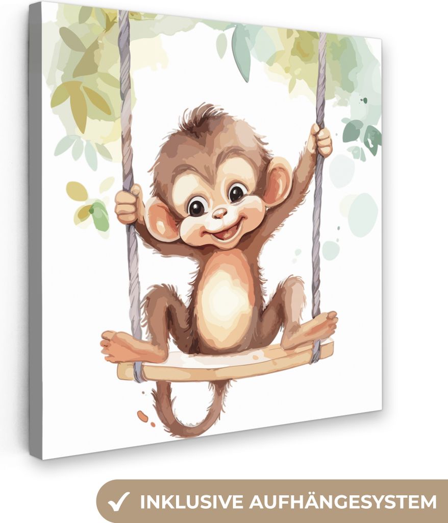 MuchoWow - Leinwandbilder - Affe - Tier - Kinder - Dschungel, Wandbild, Wanddeko Bilder Wohnzimmer, 20x20 cm