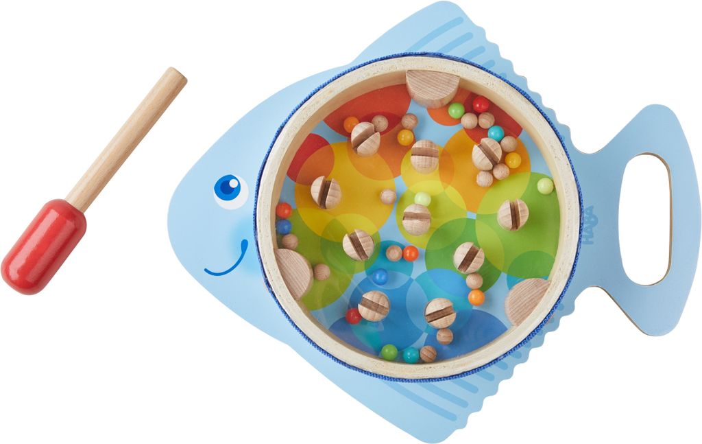 HABA 304851 - Trommelfisch, Klangspielzeug und Geschicklichkeitsspiel für Kinder, Holzspielzeug für Kinder ab 2 Jahren, fördert erstes musikalis...