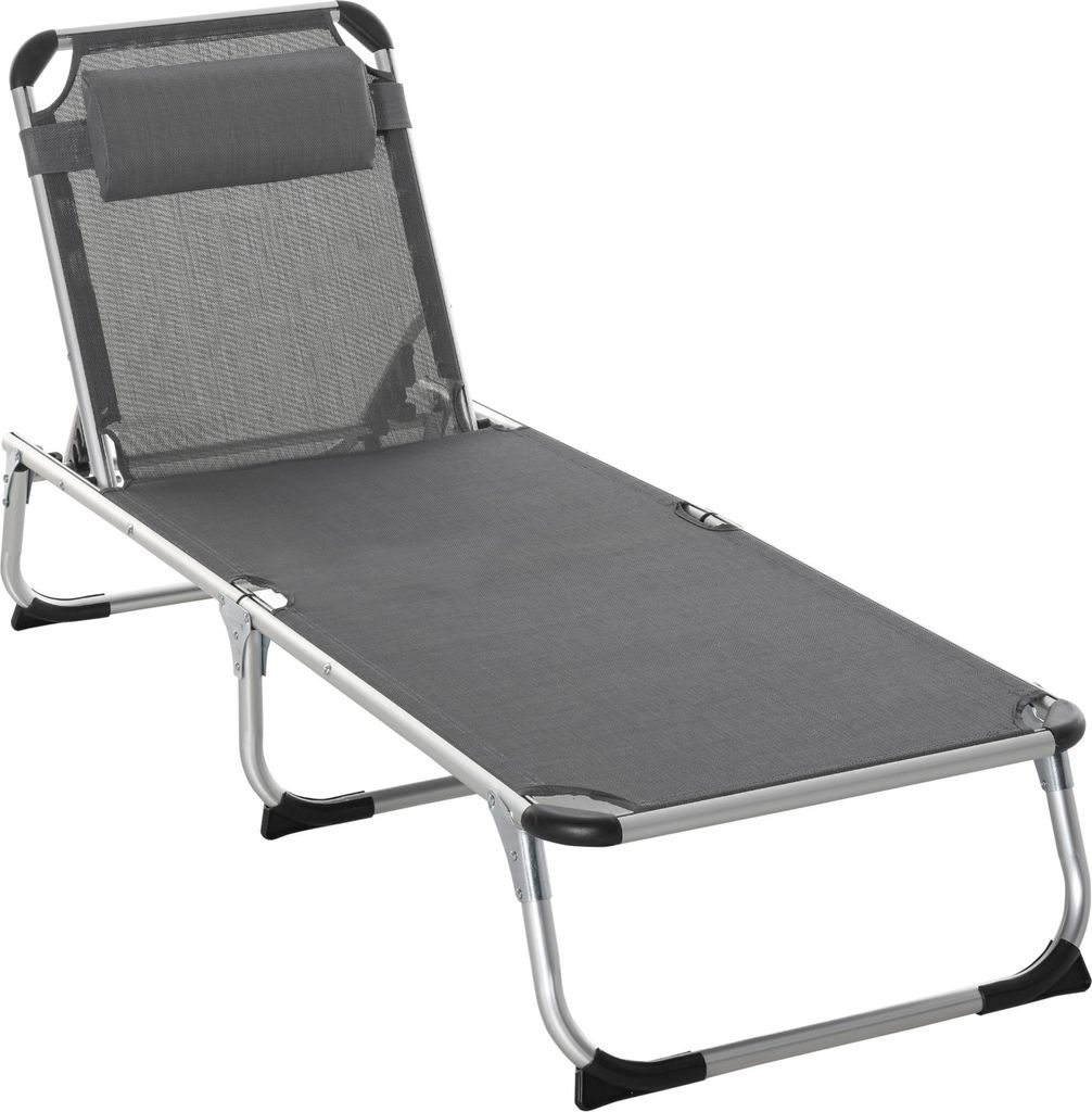 Sonnenliege faltbar Gartenliege mit Kopfkissen Liegestuhl mit der 4-stufig verstellbaren Rückenlehne Campingliege bis 120 kg belastbar für Outdoo...
