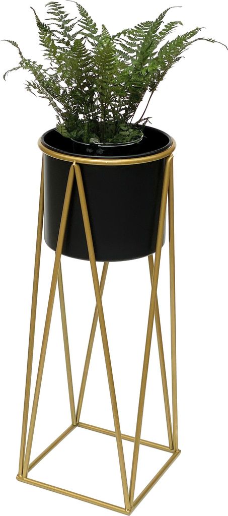 DanDiBo Blumenhocker mit Topf Metall Gold Schwarz L 70 cm Blumenständer 96046 Blumensäule Modern Pflanzenständer Pflanzenhocker