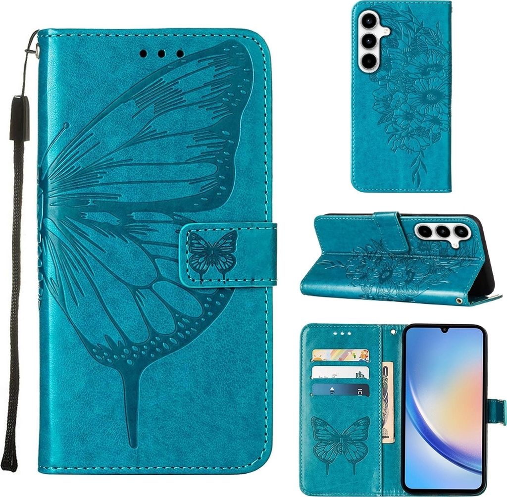 Mobigear Butterfly Samsung Galaxy A35 Hülle Klapphülle Geldbörse - Blau