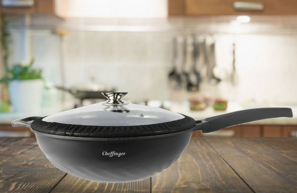 Cheffinger Pfannen-Set Ø 32cm »WOK Wokpfanne Pfanne mit Glasdeckel Induktion CF-DW32«