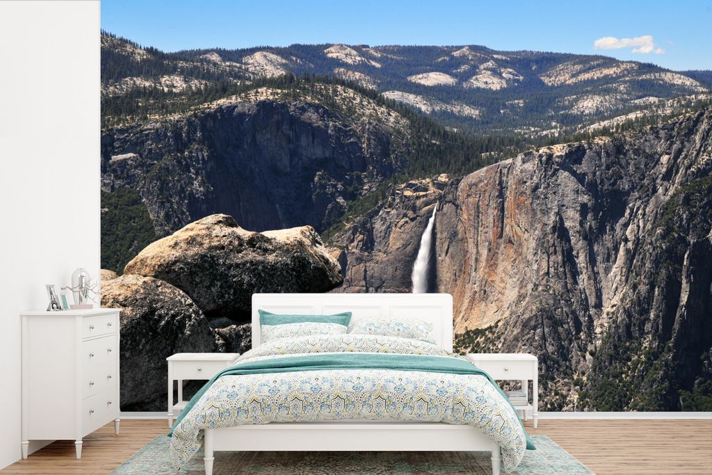 MuchoWow Fototapete für Wohnzimmer oder Schlafzimmer Wandtapete Vinyl Motivtapete Ein Luftbild des Wasserfalls im Yosemite-Nationalpark - 600x40...
