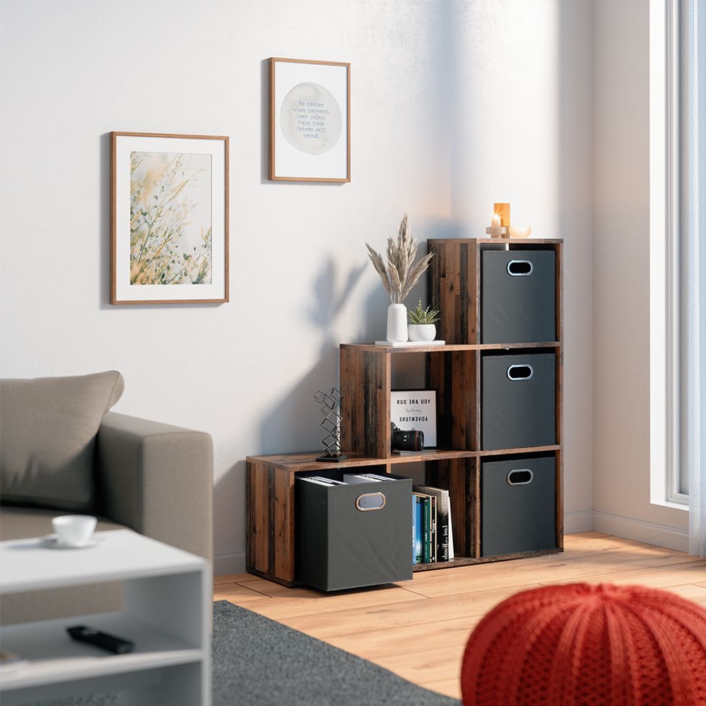 Treppenregal Vicco Antikholz 107.2 x 107.8 cm mit 4 Faltboxen, Model 36999