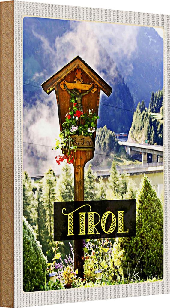 Holzschild Reise 20x30cm Tirol Österreich Jesud Christus Natur