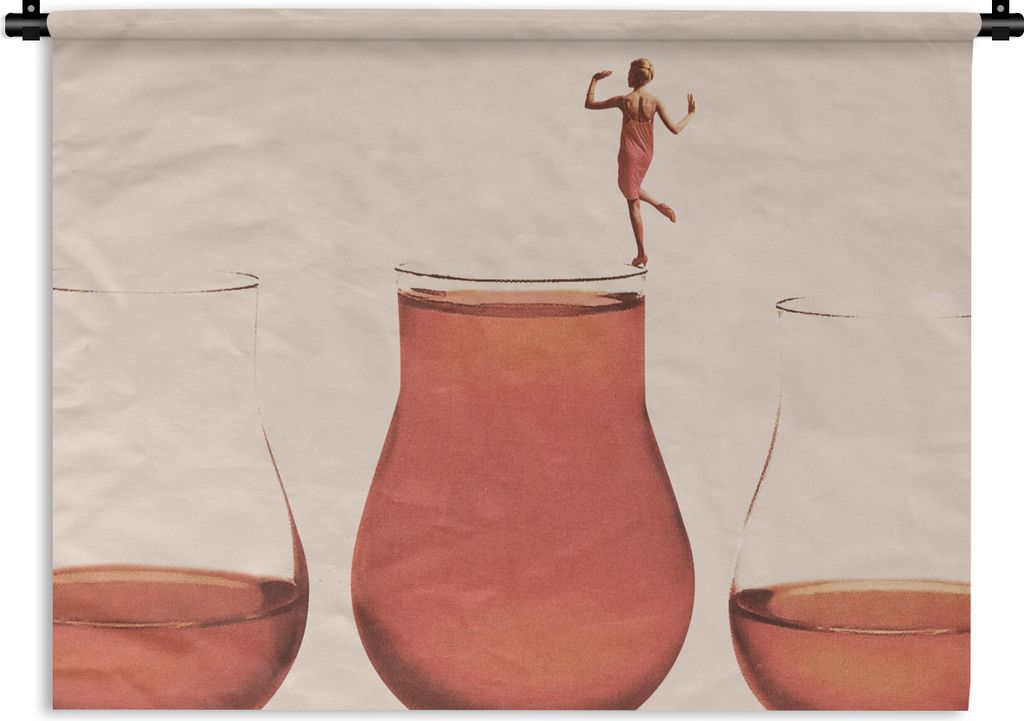 MuchoWow Wandteppich Wandbehang Frau - Wein - Jahrgang 150x112.50 cm Tapisserie Dekoration Wandtuch - Wanddecke - Wandteppiche