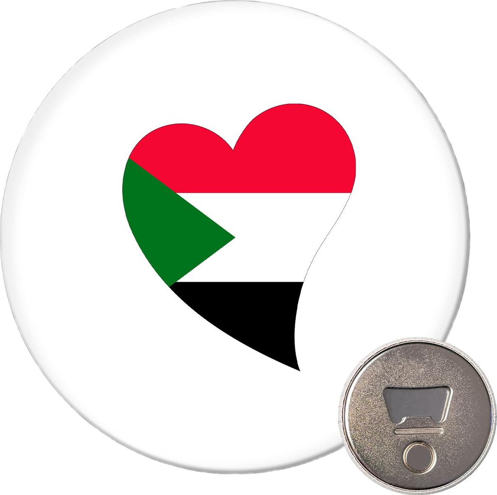 Huuraa Magnet Sudan Flagge Herz 59mm Kühlschrankmagnet rund Flaschenöffner Geschenkidee