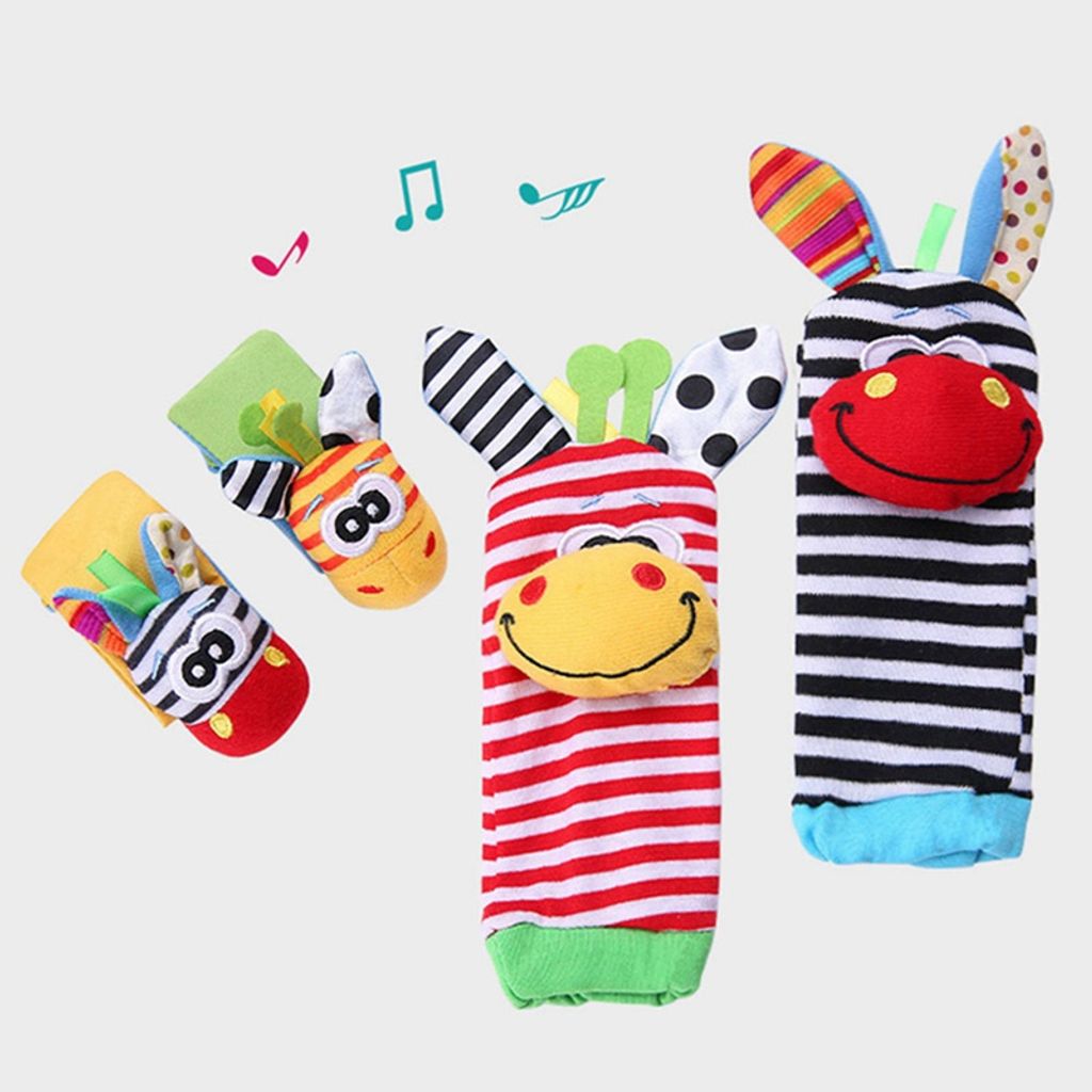 4er Set Baby Kinder Handgelenkbänder Rasselsocken Handgelenk Rassel Spielzeug DE 