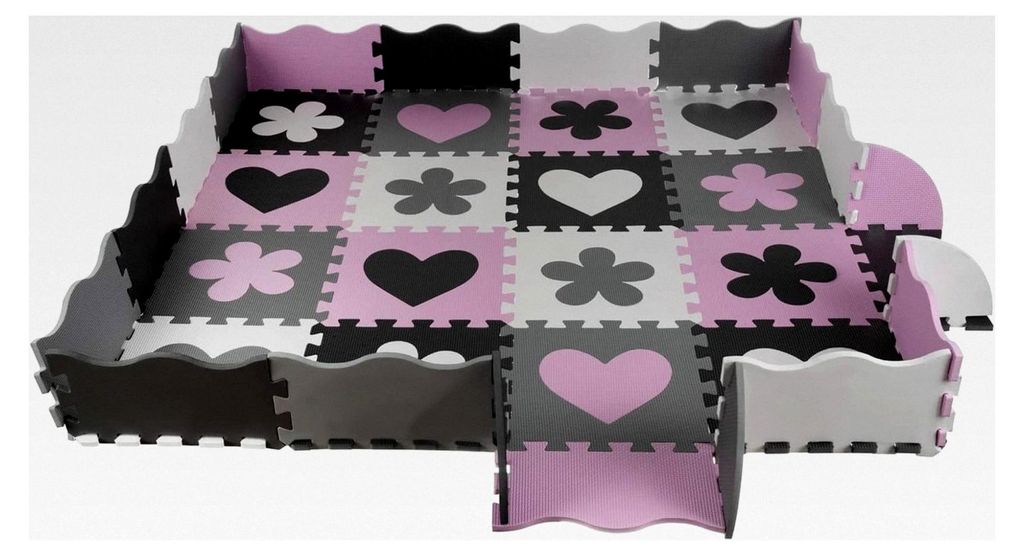 Puzzle Spielteppich Spielmatte Kinderteppich Schaumstoffmatte 2D 3D Tasche, Farbe: Rosa-Grau