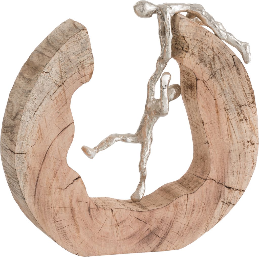 J-Line - Figur Pärchen kletternd Holz/Aluminium Natur/Silber - 29x6,5x30cm