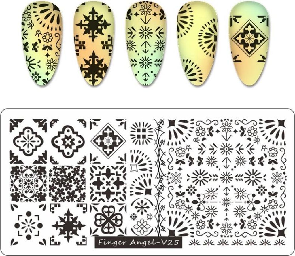 Finger Angel Nail Art Stempelplatte - V25