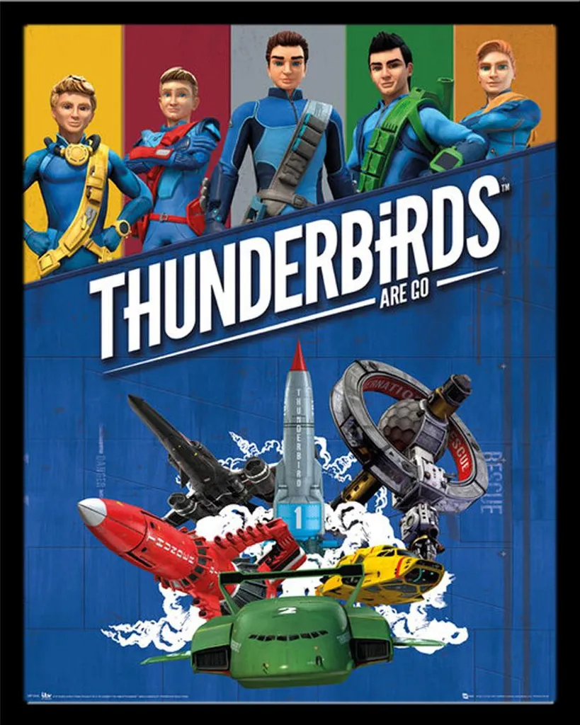 Tableau Déco Thunderbirds Are Go encadré bois noir et vitre acrylique
