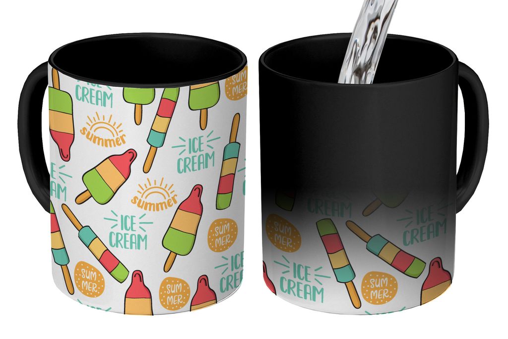 KitchenYeah Zauber Tasse Zaubertasse Magic Eiscreme - Sommer - Muster 350 ml Farbwechsel Becher Geschenk Geschenkidee - Magic-Tasse - Fototasse -...