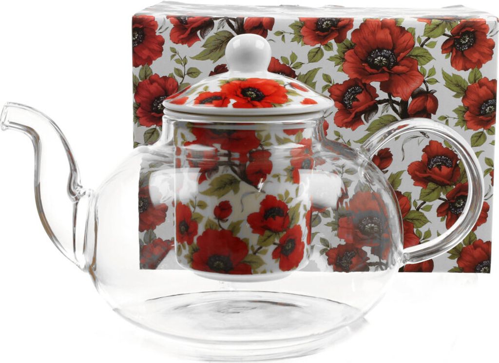DUO FLORAL Teekanne 1000 ml LINA mit Teesieb, Glas - New Bone China Porzellan